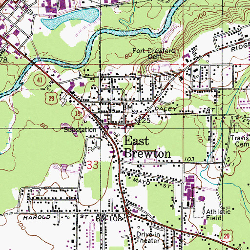 Topographic Map of East Brewton Church of God, AL