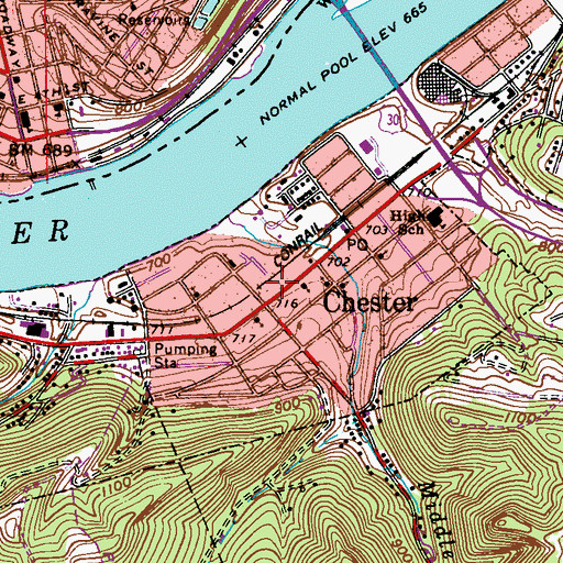 Topographic Map of Chester Post Office, WV