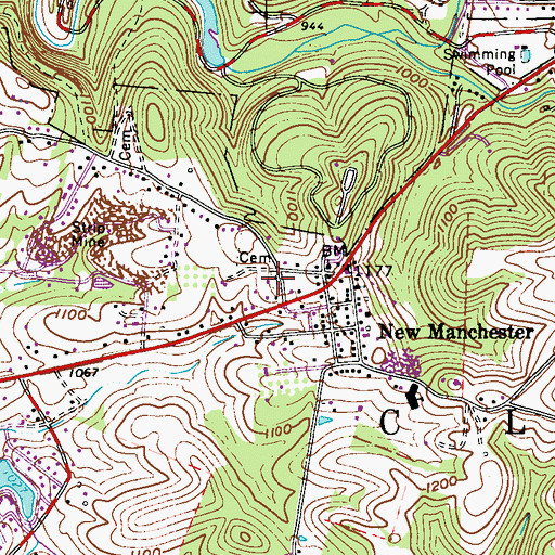 Topographic Map of Flats Cemetery, WV