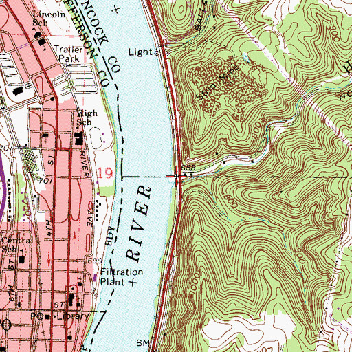 Topographic Map of Freemans Landing, WV