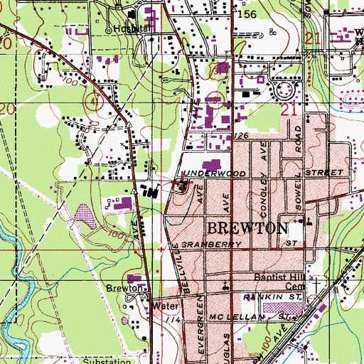 Topographic Map of First United Methodist Church of Brewton, AL
