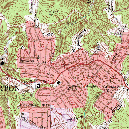 Topographic Map of Memorial Baptist Church, WV