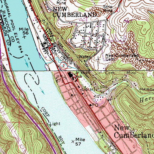 Topographic Map of New Cumberland Elementary School (historical), WV