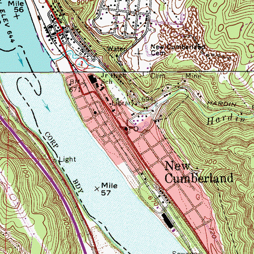 Topographic Map of New Cumberland Post Office, WV