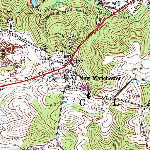 Topographic Map of New Manchester Post Office, WV
