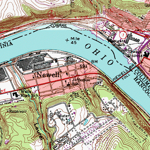 Topographic Map of Newell Post Office, WV