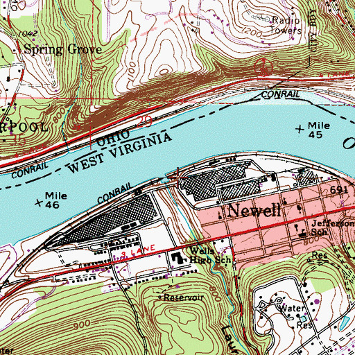 Topographic Map of Newell Water Works, WV