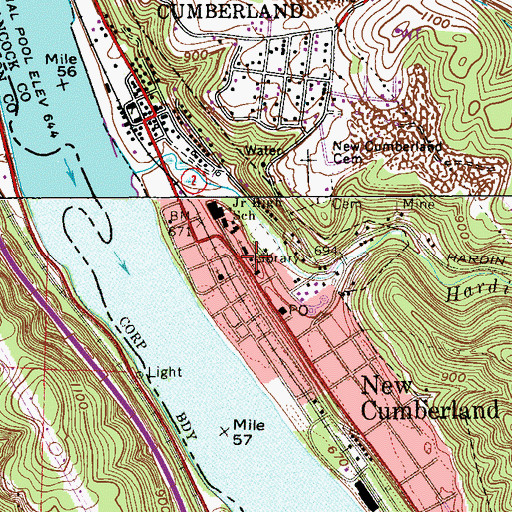 Topographic Map of Swaney Memorial Library, WV