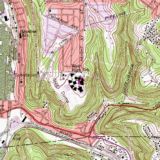Topographic Map of Weir Middle School, WV