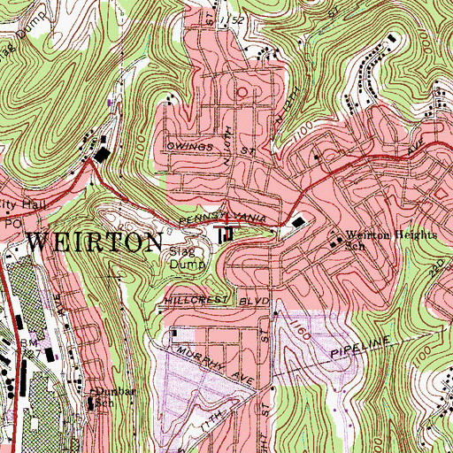Topographic Map of Weirton Osteopathic Hospital (historical), WV
