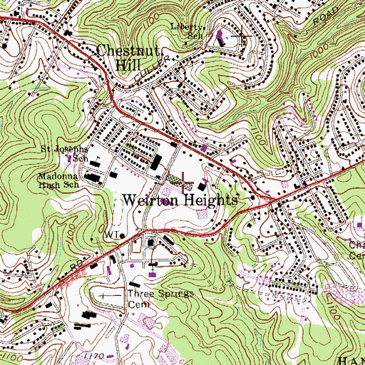 Topographic Map of Weirton Shopping Plaza, WV