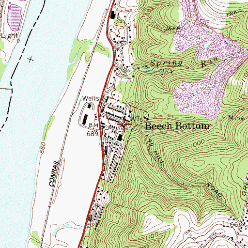 Topographic Map of Beech Bottom Community Church, WV