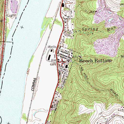 Topographic Map of Beech Bottom Post Office, WV