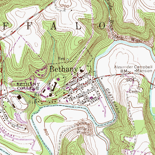 Topographic Map of Bethany Post Office, WV