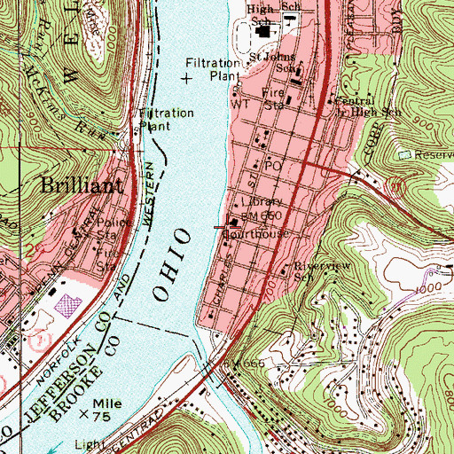 Topographic Map of Brooke County Courthouse, WV