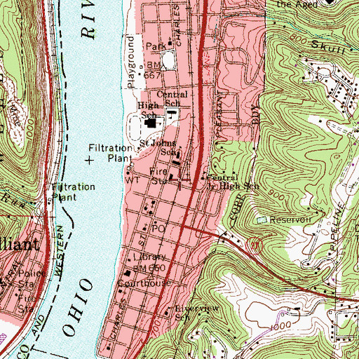 Topographic Map of Wellsburg Volunteer Fire Department, WV