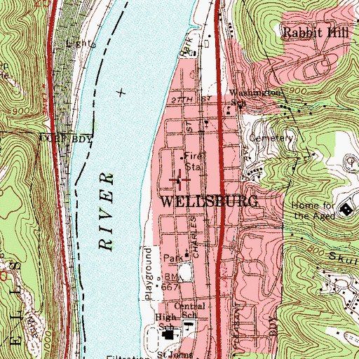 Topographic Map of First Church of the Nazarene, WV
