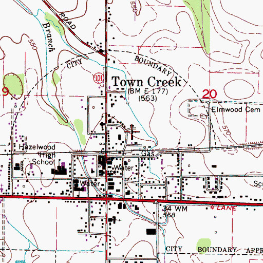 Topographic Map of Town Creek Church of Christ, AL