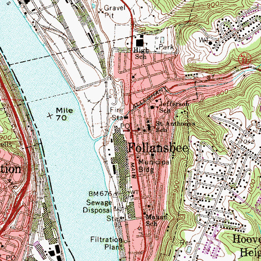 Topographic Map of Follansbee Post Office, WV