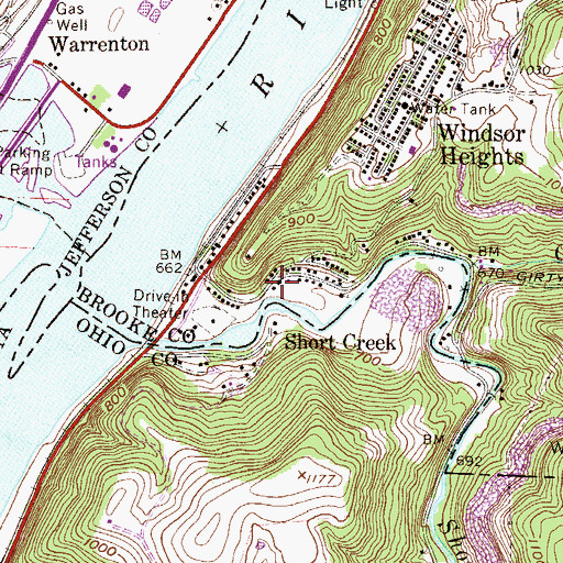 Topographic Map of Short Creek Post Office, WV