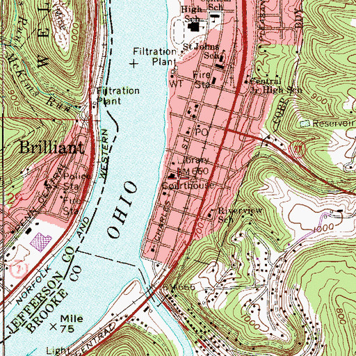 Topographic Map of Wellsburg City Hall, WV