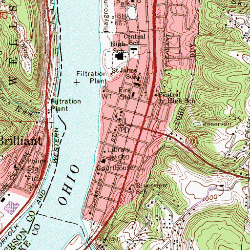 Topographic Map of Wellsburg Post Office, WV