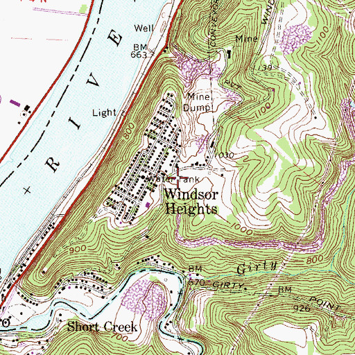 Topographic Map of Windsor Heights Post Office, WV