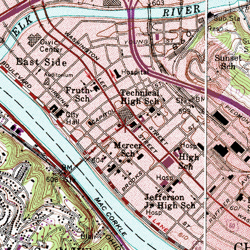 Topographic Map of Charleston, WV