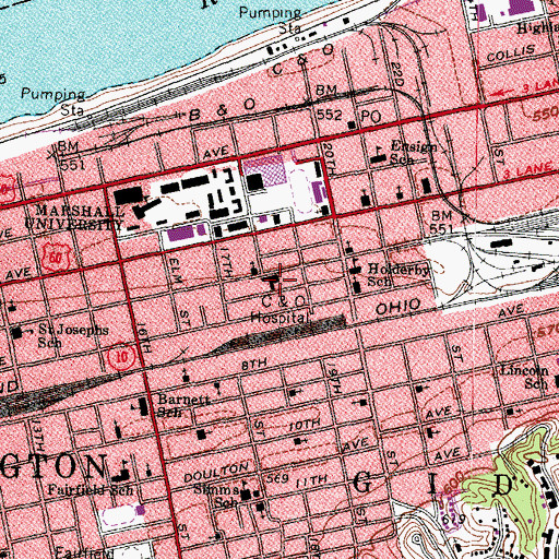 Topographic Map of C & O Hospital (historical), WV