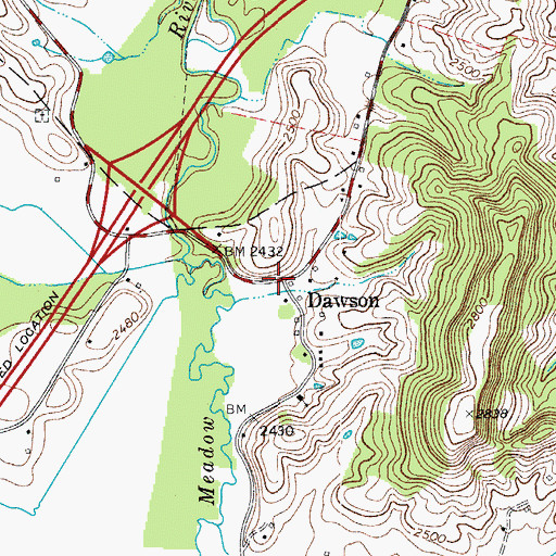Topographic Map of Dawson, WV