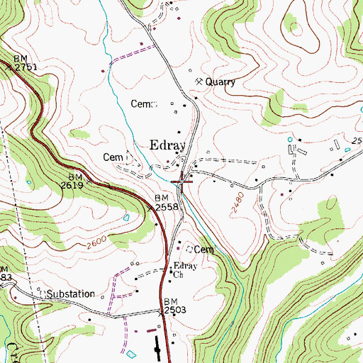 Topographic Map of Edray, WV