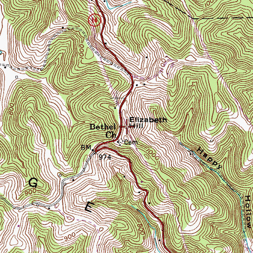 Topographic Map of Elizabeth Hill, WV