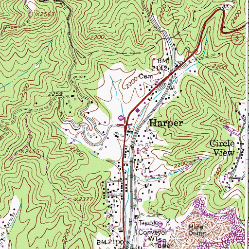 Topographic Map of Harper, WV