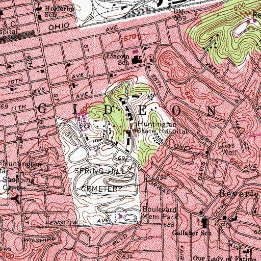 Topographic Map of Mildred Mitchell - Bateman Hospital, WV