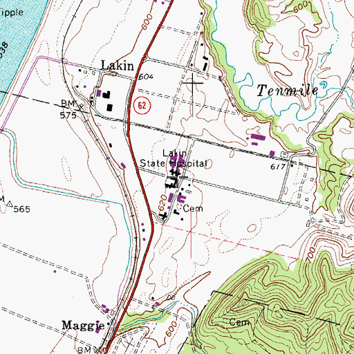 Topographic Map of Lakin Hospital Nursing Facility, WV