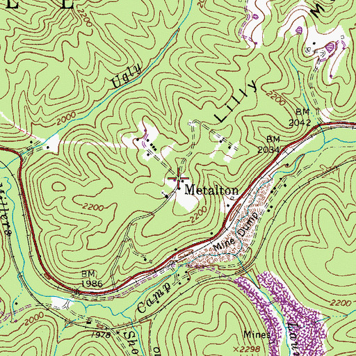 Topographic Map of Metalton, WV