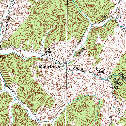 Topographic Map of Mohrtown, WV