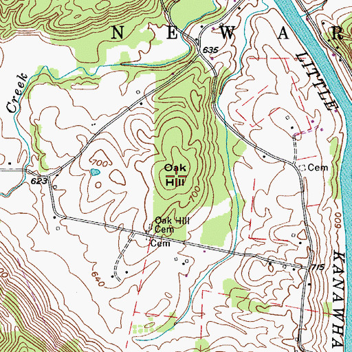 Topographic Map of Oak Hill, WV