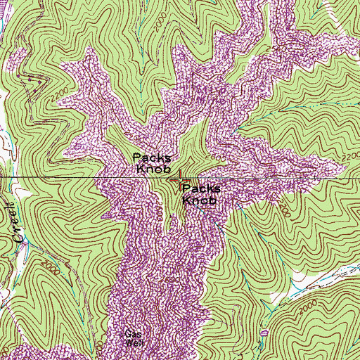 Topographic Map of Packs Knob, WV