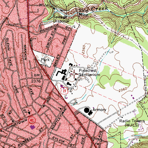 Topographic Map of Pinecrest Hospital, WV