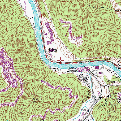 Topographic Map of Rita, WV