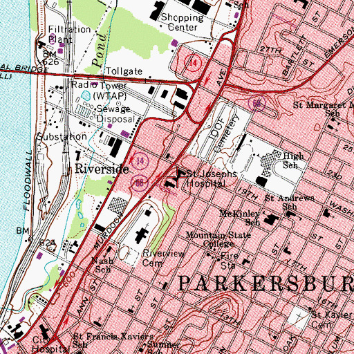 Topographic Map of Saint Josephs Hospital, WV