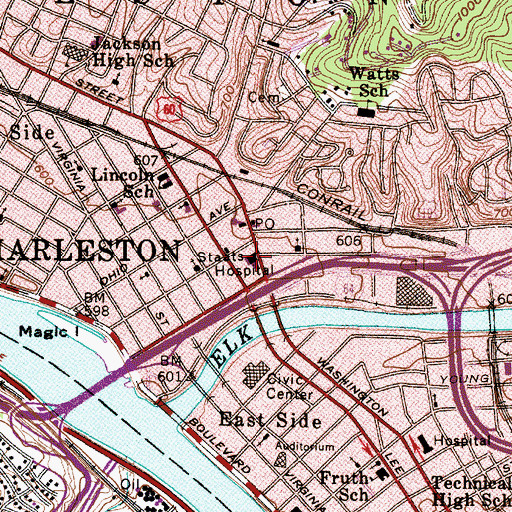 Topographic Map of Staats Hospital (historical), WV