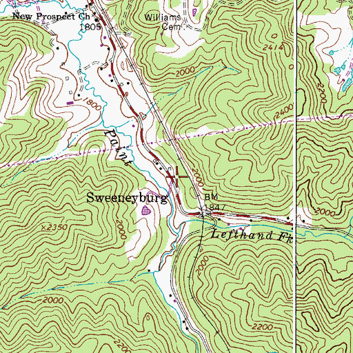 Topographic Map of Sweeneyburg, WV