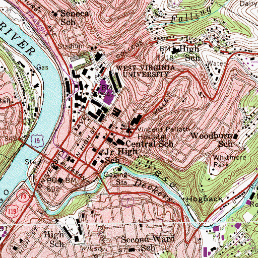 Topographic Map of Vincent Pallotti Hospital (historical), WV