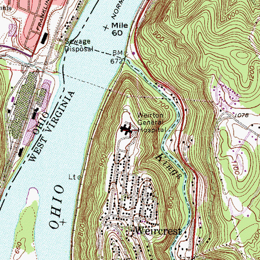 Topographic Map of Weirton General Hospital (historical), WV