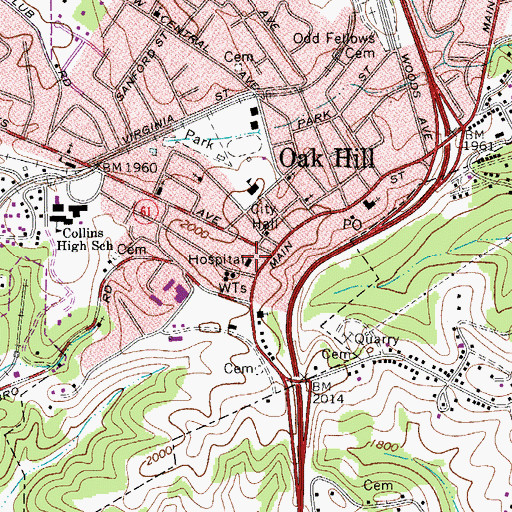 Topographic Map of Plateau Medical Center, WV
