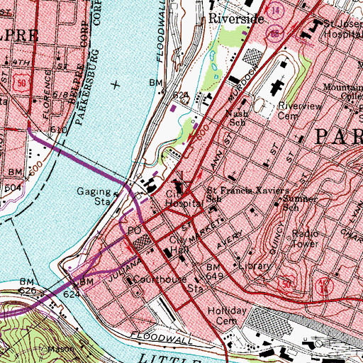 Topographic Map of Camden - Clark Memorial Hospital, WV