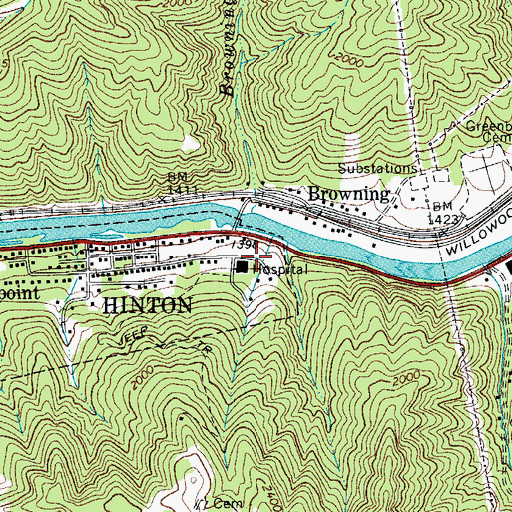 Topographic Map of Summers County Appalachian Regional Healthcare Hospital, WV