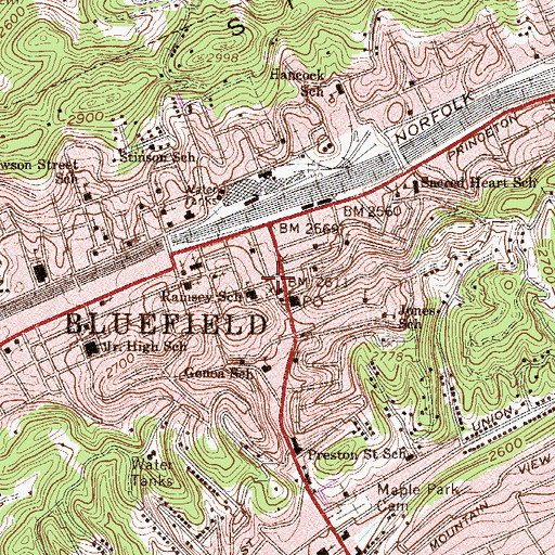Topographic Map of Bluefield Sanitarium (historical), WV
